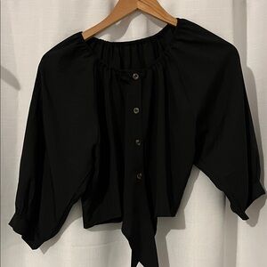 SHEIN Black Button-Front Peasant Top